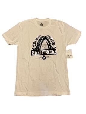 Stoked On Spokes White Cotton Blend Cycling Shirt Size Small